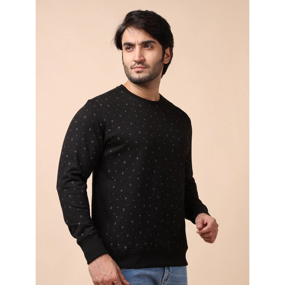 Men's Casual Cotton Printed Round Neck Full Sleeve Sweat Shirt (Black)