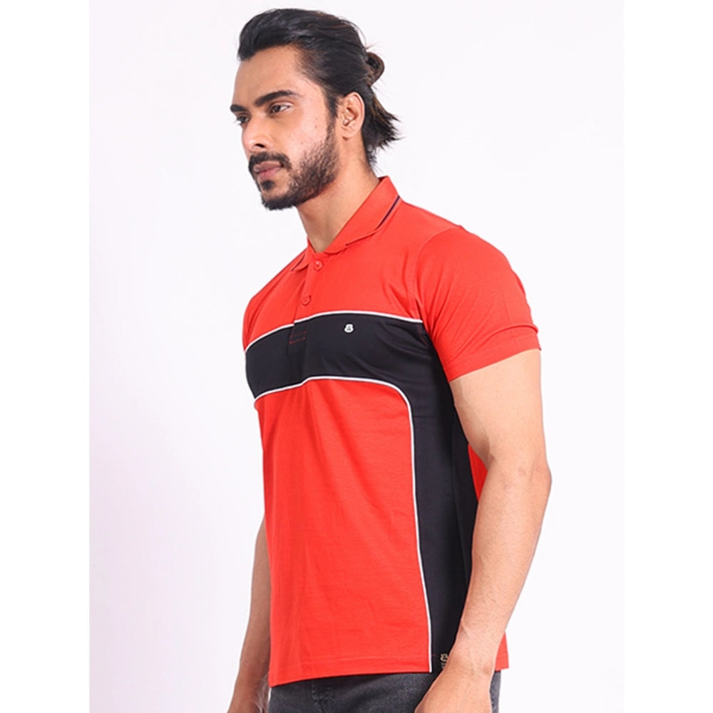 Men's Casual Cotton Printed Polo Neck Half Sleeve T-Shirt (Red)