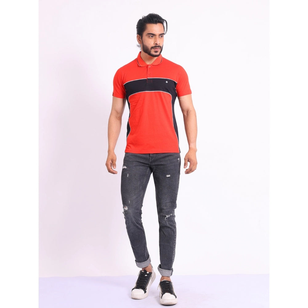 Men's Casual Cotton Printed Polo Neck Half Sleeve T-Shirt (Red)