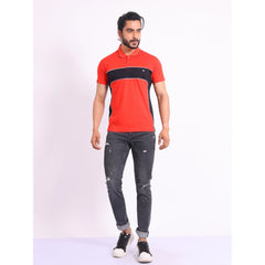 Men's Casual Cotton Printed Polo Neck Half Sleeve T-Shirt (Red)