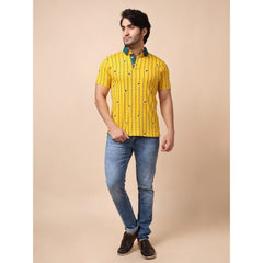 Men's Casual Cotton Printed Polo Neck Half Sleeve T-Shirt (Yellow)