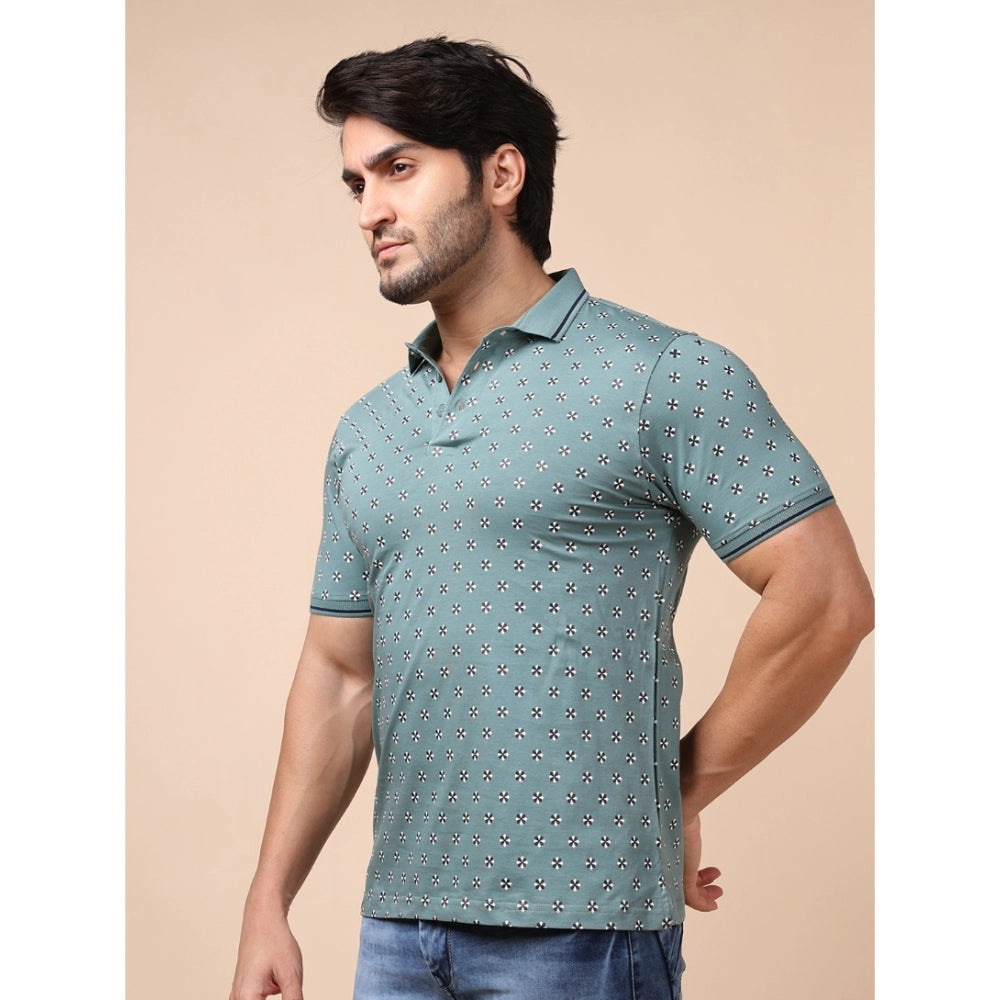 Men's Casual Cotton Printed Polo Neck Half Sleeve T-Shirt (Grey)