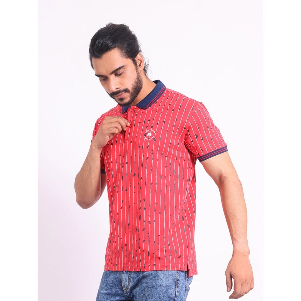 Men's Casual Cotton Printed Polo Neck Half Sleeve T-Shirt (Red)