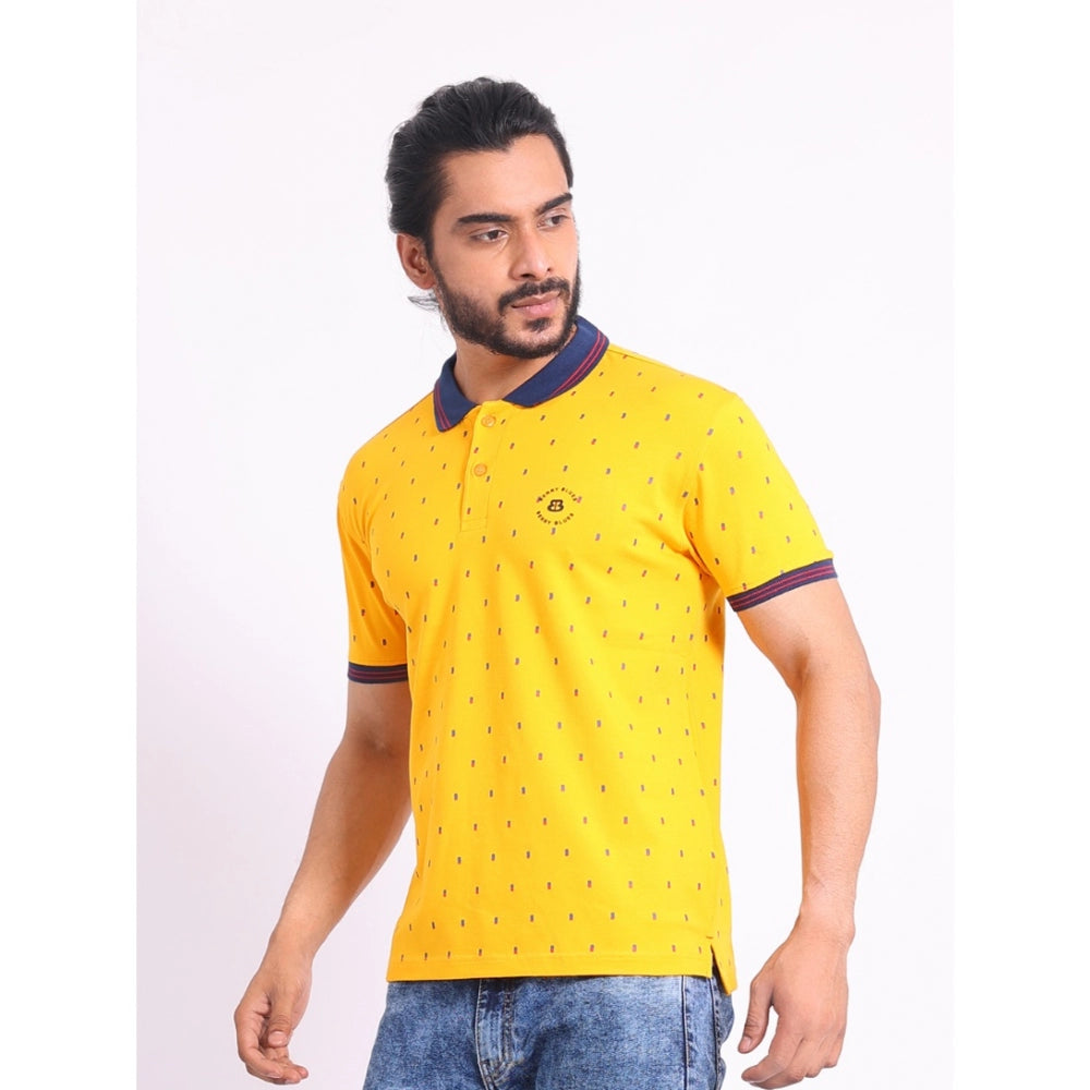 Men's Casual Cotton Printed Polo Neck Half Sleeve T-Shirt (Turmeric)