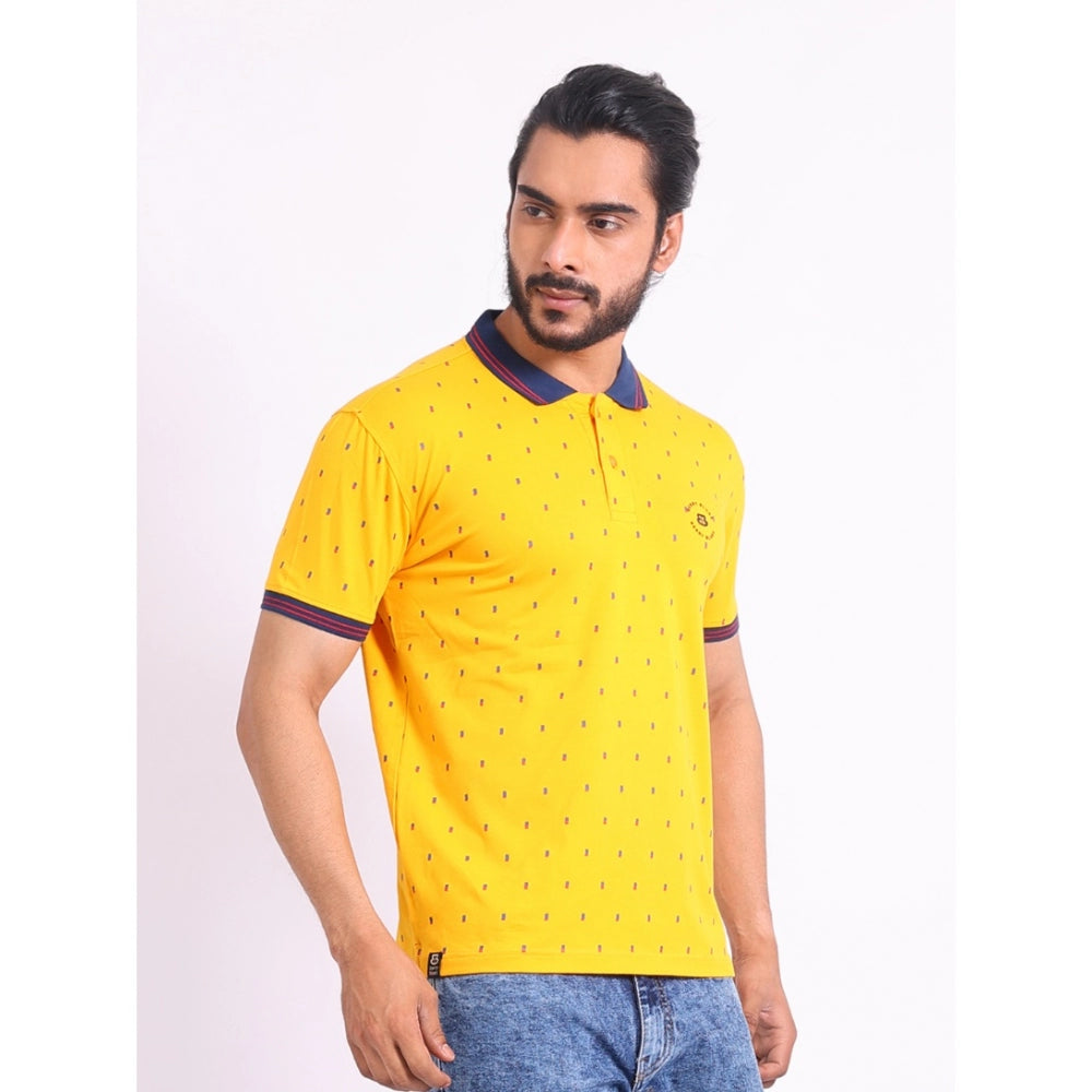 Men's Casual Cotton Printed Polo Neck Half Sleeve T-Shirt (Turmeric)