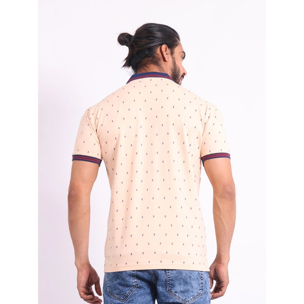 Men's Casual Cotton Printed Polo Neck Half Sleeve T-Shirt (Peach)