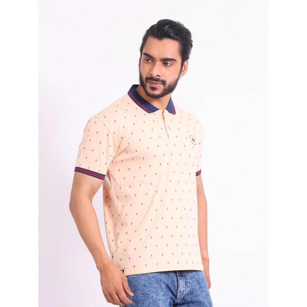 Men's Casual Cotton Printed Polo Neck Half Sleeve T-Shirt (Peach)