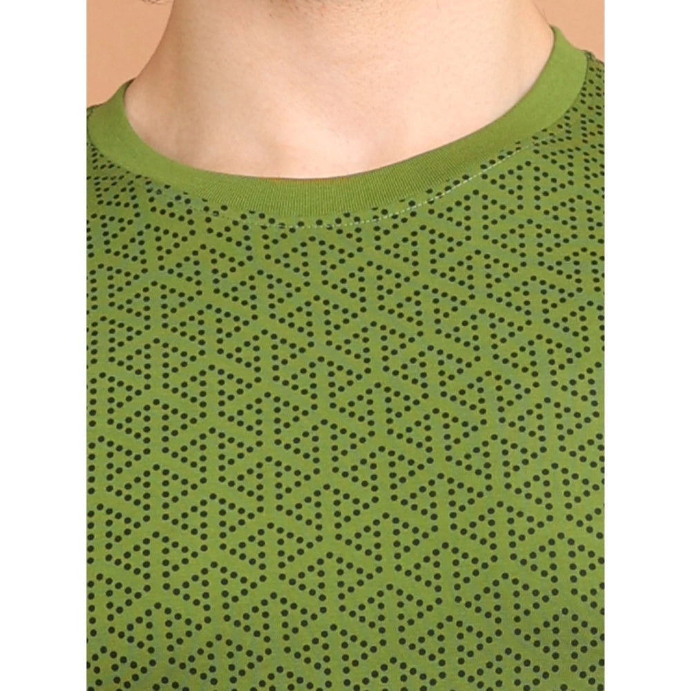 Men's Casual Cotton Printed Round Neck Half Sleeve T-Shirt (Green)