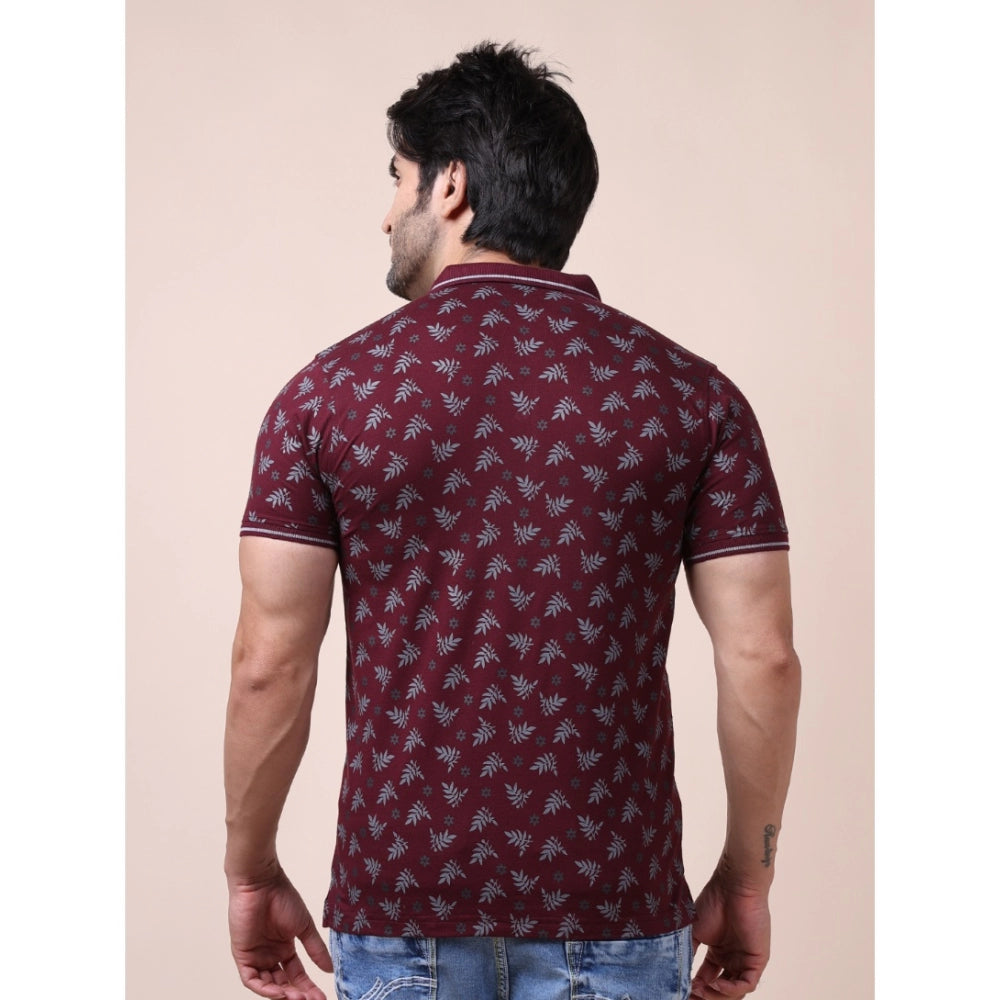 Men's Casual Cotton Printed Polo Neck Half Sleeve T-Shirt (Plum)