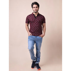 Men's Casual Cotton Printed Polo Neck Half Sleeve T-Shirt (Plum)