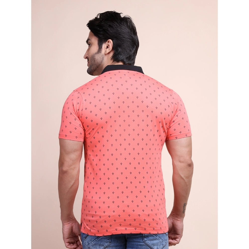 Men's Casual Cotton Printed Polo Neck Half Sleeve T-Shirt (Red)