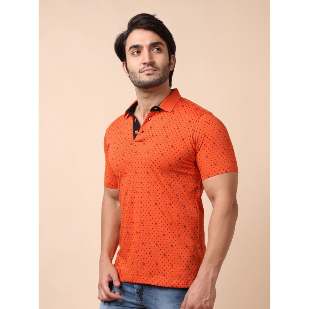 Men's Casual Cotton Printed Polo Neck Half Sleeve T-Shirt (Rust)