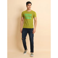 Men's Casual Cotton Printed Round Neck Half Sleeve T-Shirt (Green)