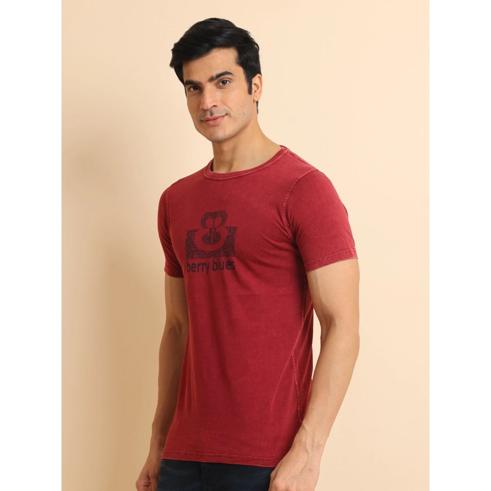 Men's Casual Cotton Printed Round Neck Half Sleeve T-Shirt (Maroon)