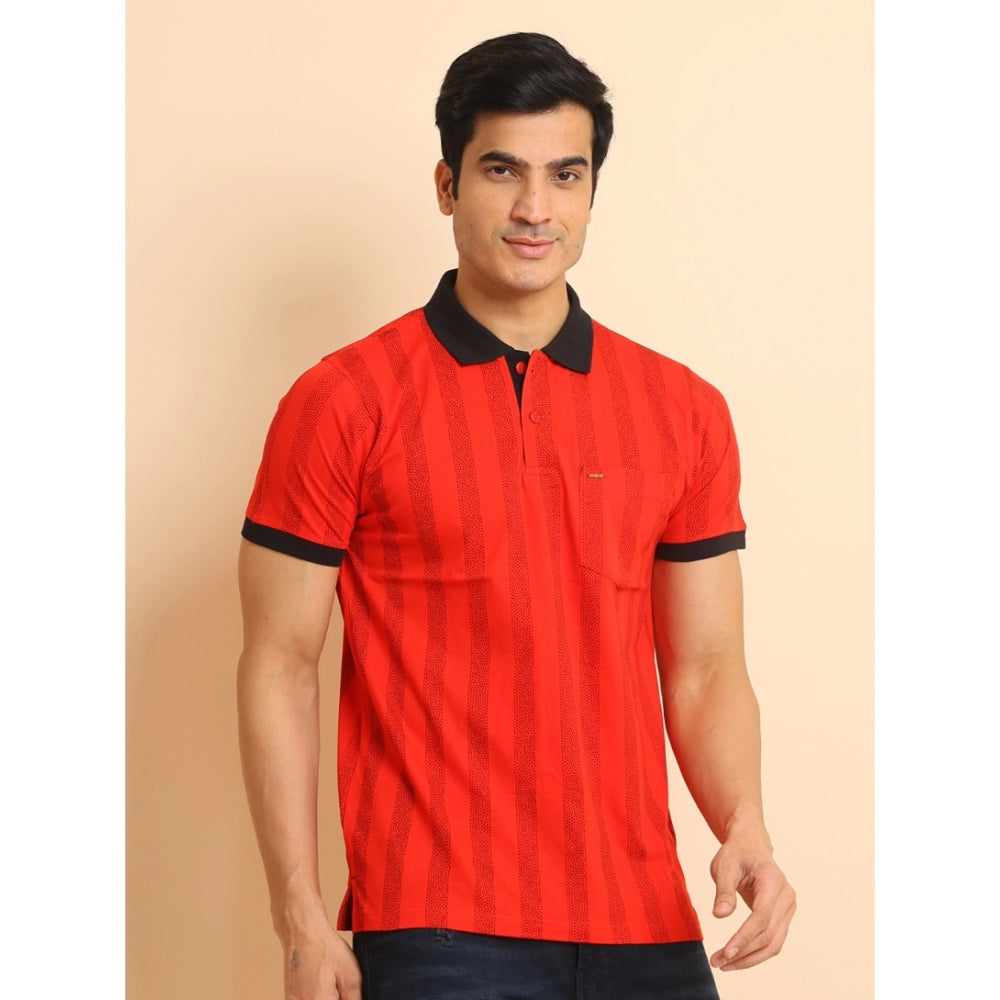 Men's Casual Cotton Printed Polo Neck Half Sleeve T-Shirt (Red)