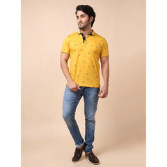 Men's Casual Cotton Printed Polo Neck Half Sleeve T-Shirt (Mustard)