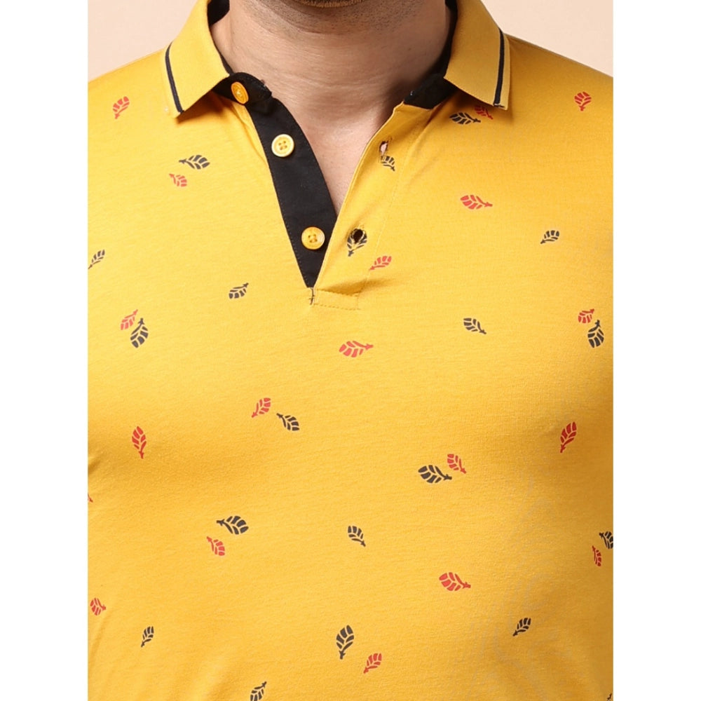 Men's Casual Cotton Printed Polo Neck Half Sleeve T-Shirt (Mustard)