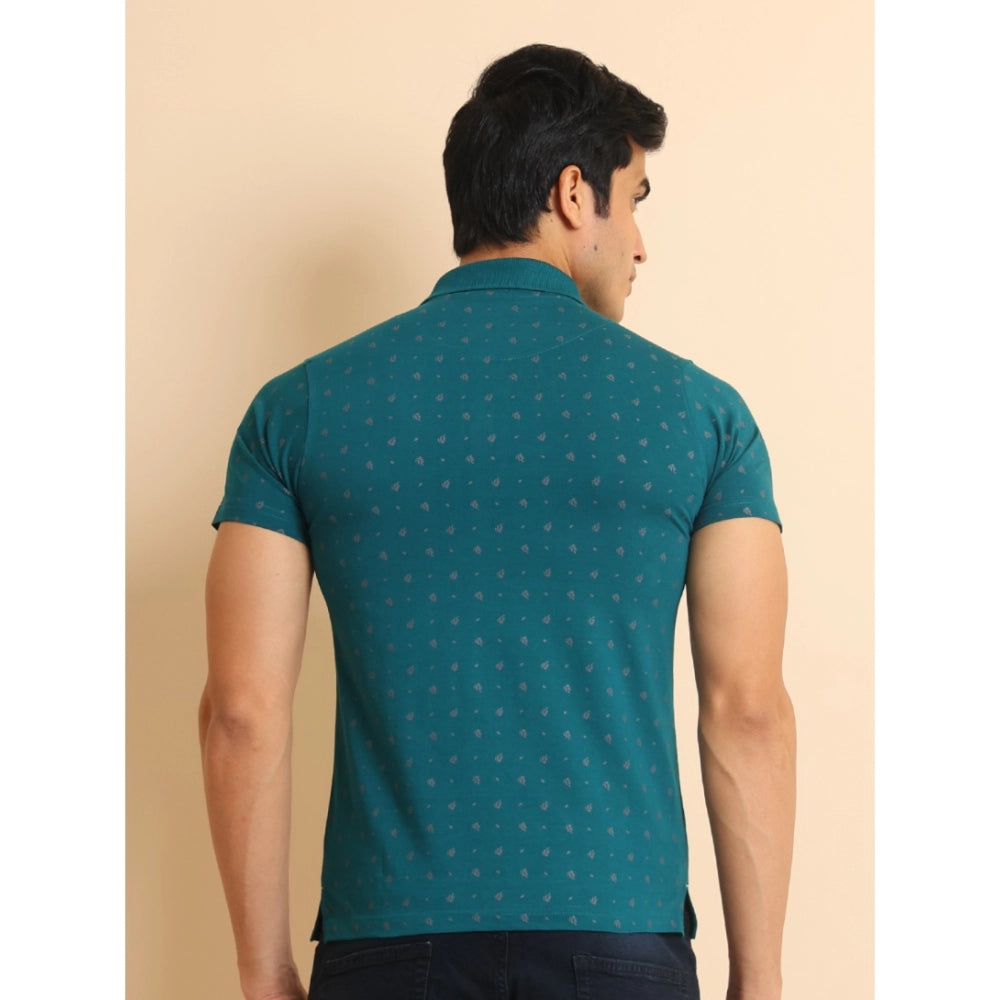 Men's Casual Cotton Printed Polo Neck Half Sleeve T-Shirt (Green)