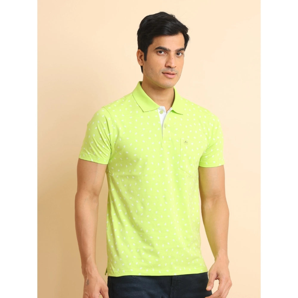 Men's Casual Cotton Printed Polo Neck Half Sleeve T-Shirt (Green)