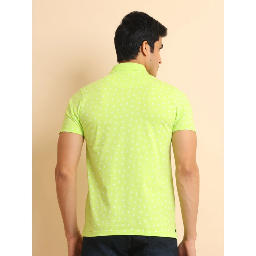 Men's Casual Cotton Printed Polo Neck Half Sleeve T-Shirt (Green)