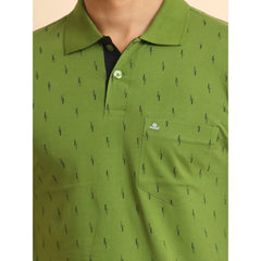 Men's Casual Cotton Printed Polo Neck Half Sleeve T-Shirt (Green)