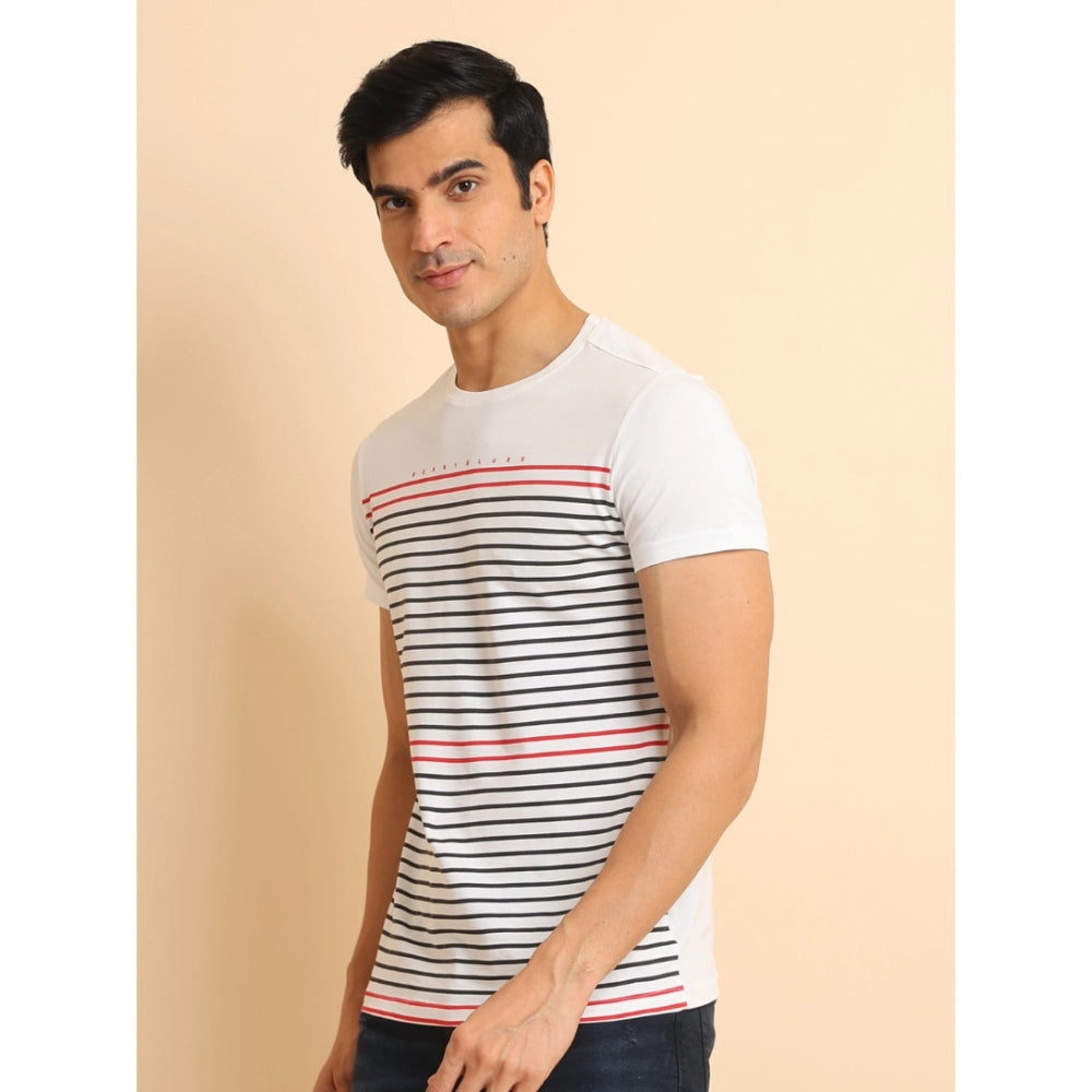 Men's Casual Cotton Printed Round Neck Half Sleeve T-Shirt (White)