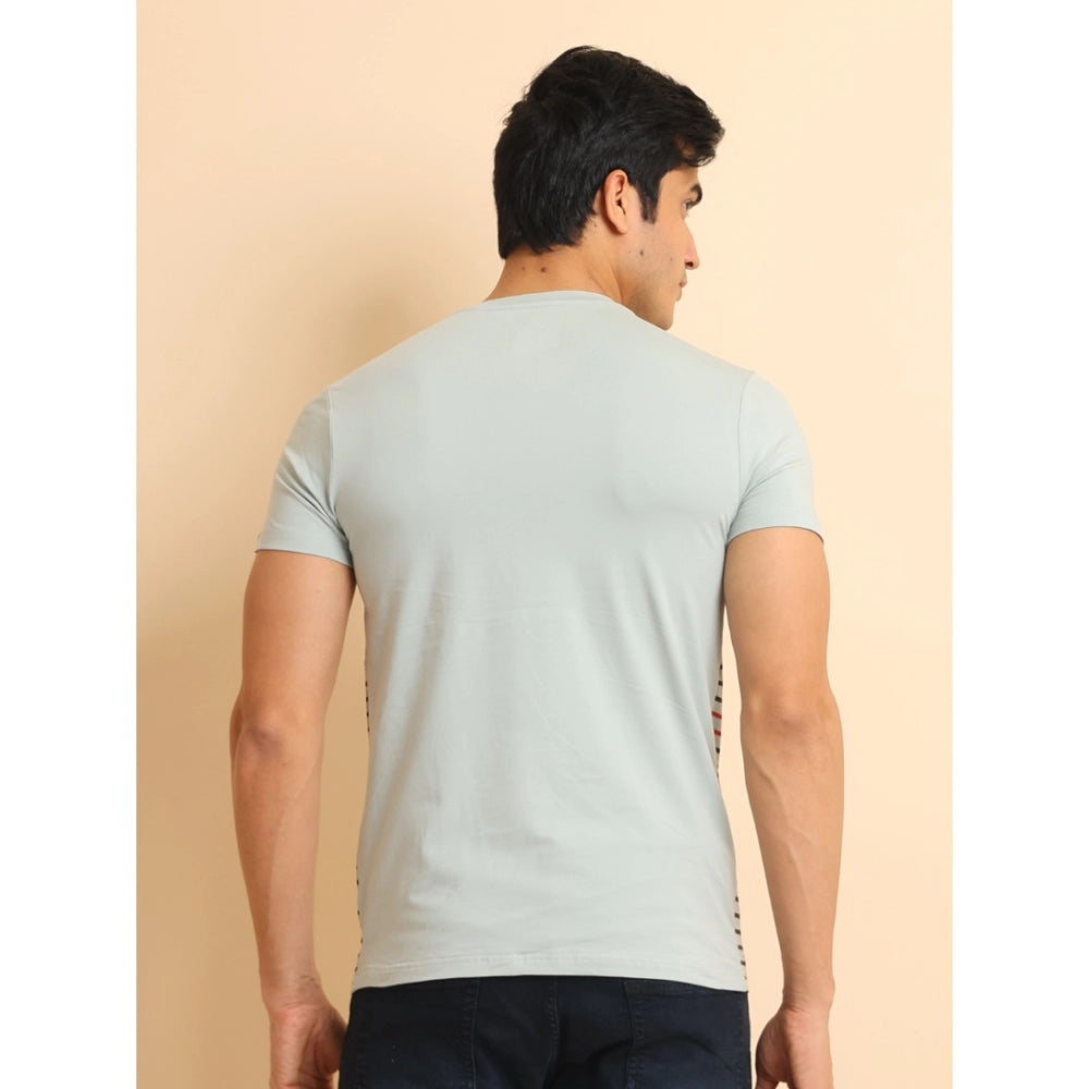 Men's Casual Cotton Printed Round Neck Half Sleeve T-Shirt (Grey)