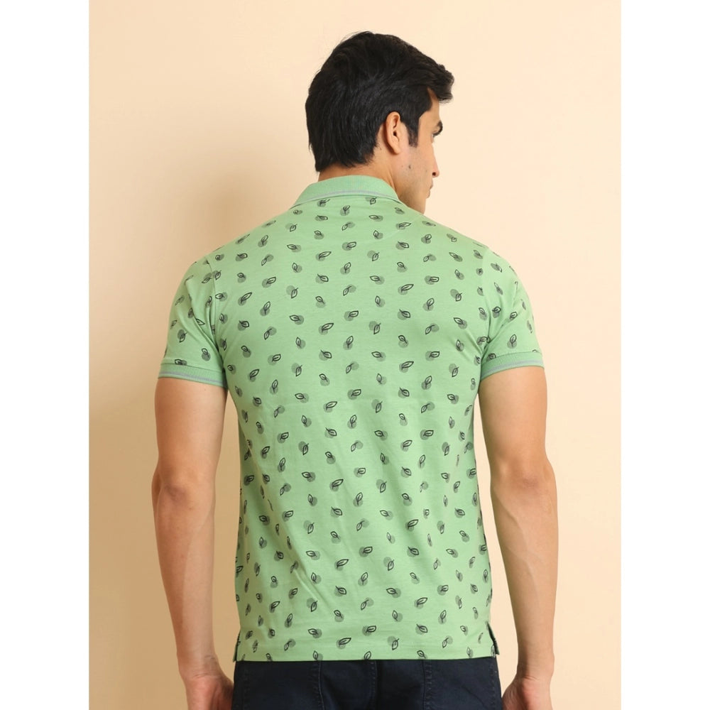 Men's Casual Cotton Printed Polo Neck Half Sleeve T-Shirt (Light Green)