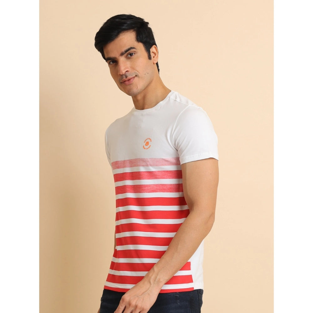 Men's Casual Cotton Printed Round Neck Half Sleeve T-Shirt (Red)