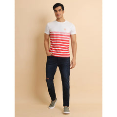 Men's Casual Cotton Printed Round Neck Half Sleeve T-Shirt (Red)