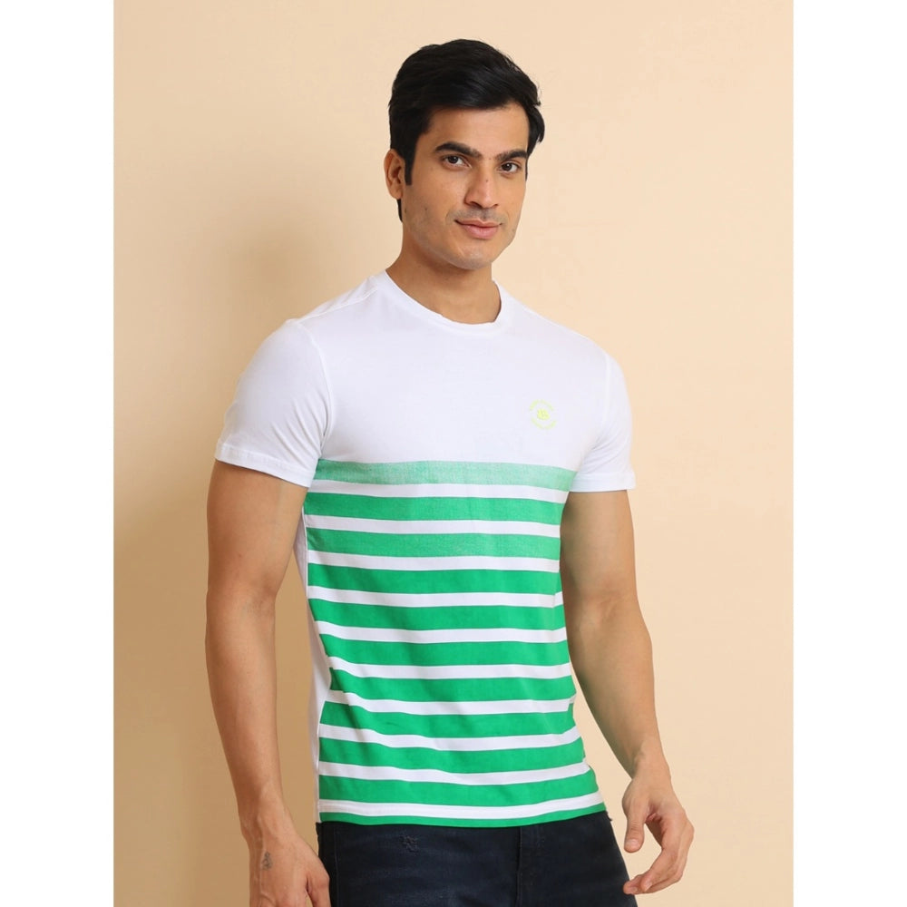 Men's Casual Cotton Printed Round Neck Half Sleeve T-Shirt (Green)