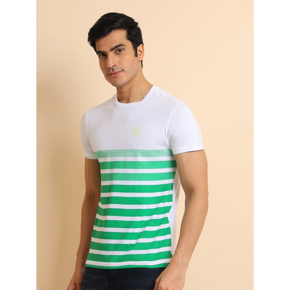 Men's Casual Cotton Printed Round Neck Half Sleeve T-Shirt (Green)