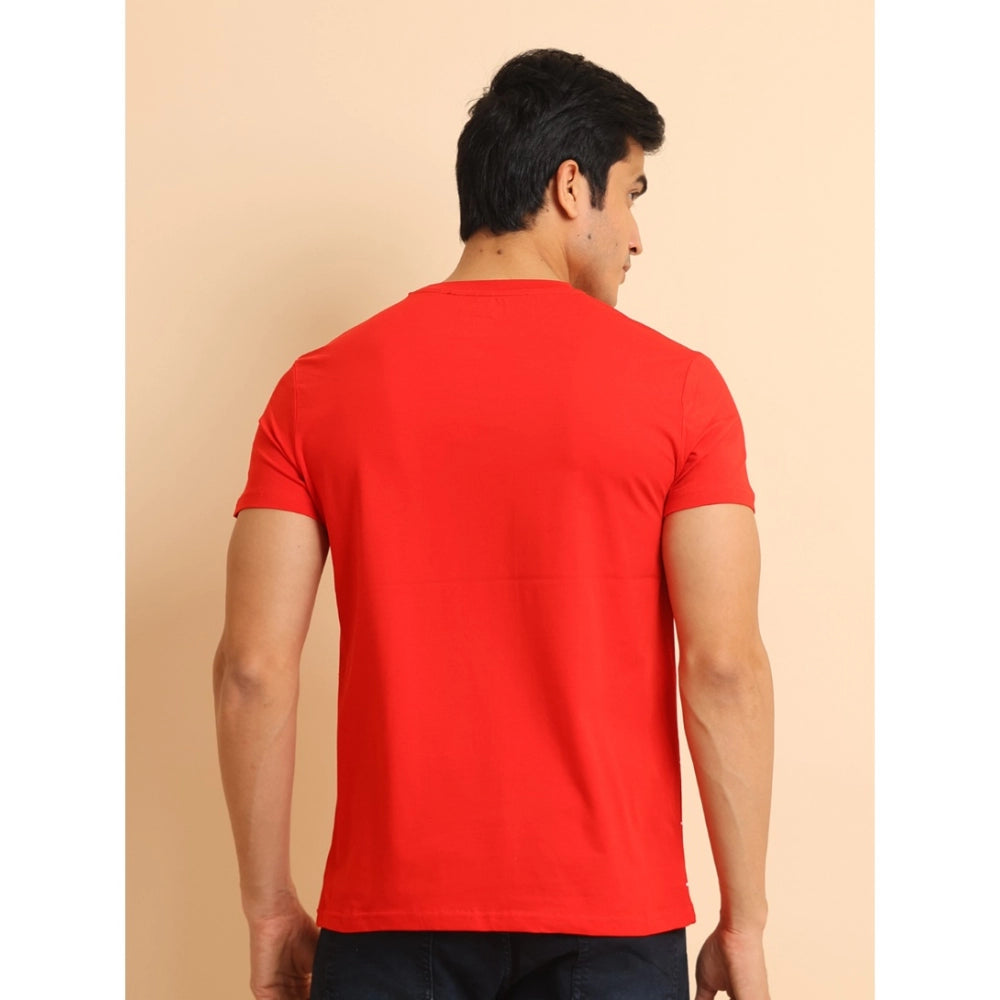 Men's Casual Cotton Printed Round Neck Half Sleeve T-Shirt (Red)