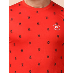 Men's Casual Cotton Printed Round Neck Full Sleeve T-Shirt (Red)