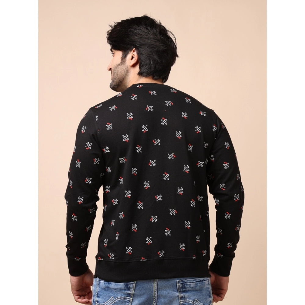 Men's Casual Cotton Printed Round Neck Full Sleeve Sweat Shirt (Black)