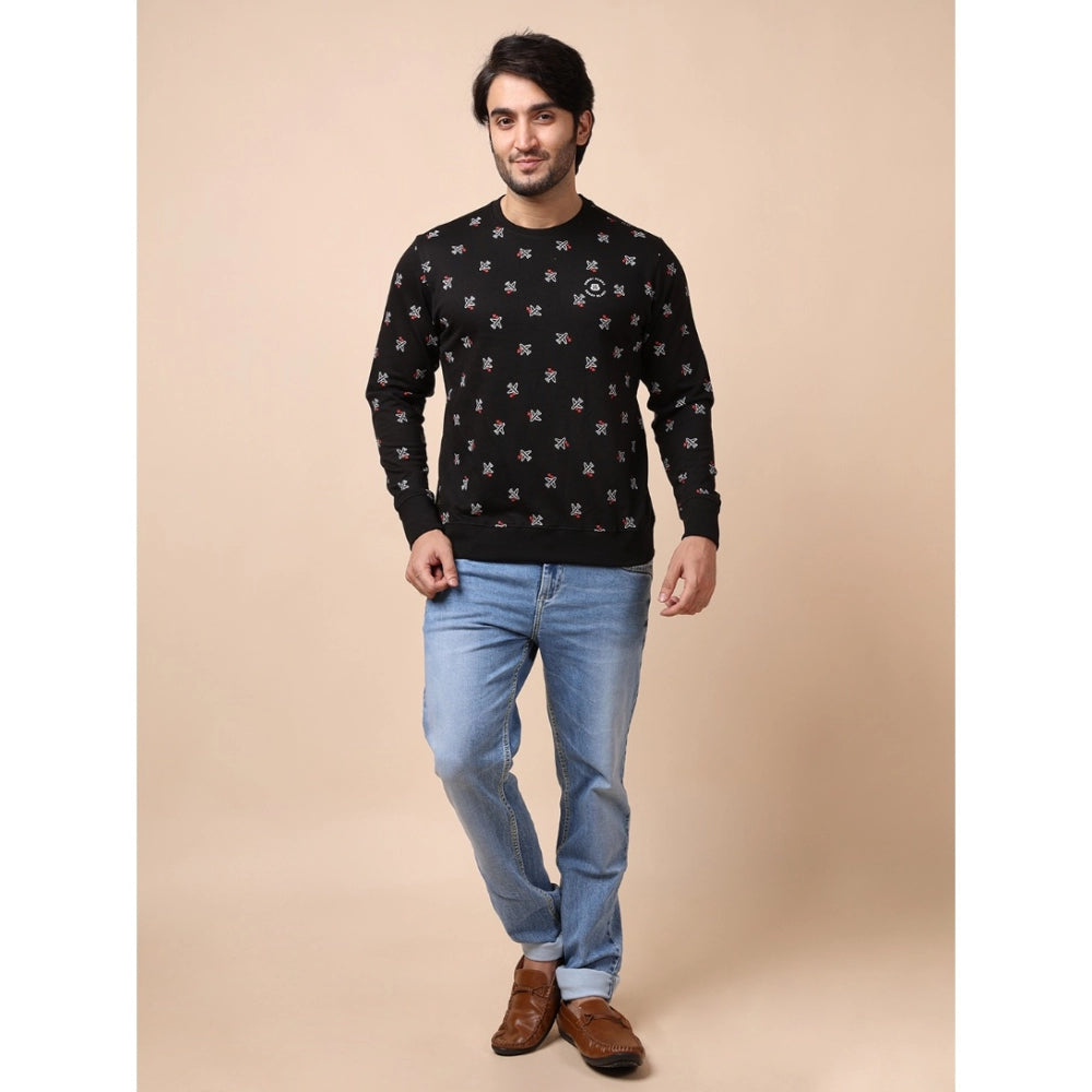 Men's Casual Cotton Printed Round Neck Full Sleeve Sweat Shirt (Black)