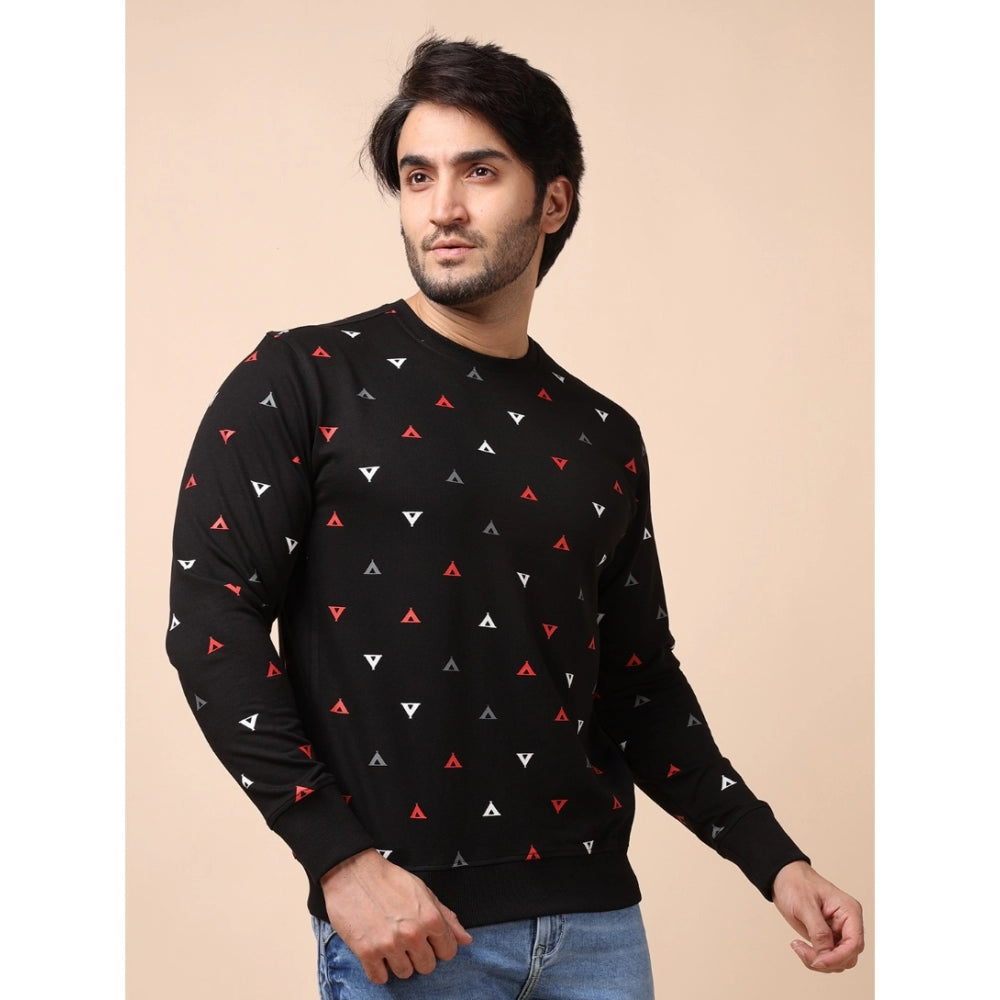 Men's Casual Cotton Printed Round Neck Full Sleeve Sweat Shirt (Black)