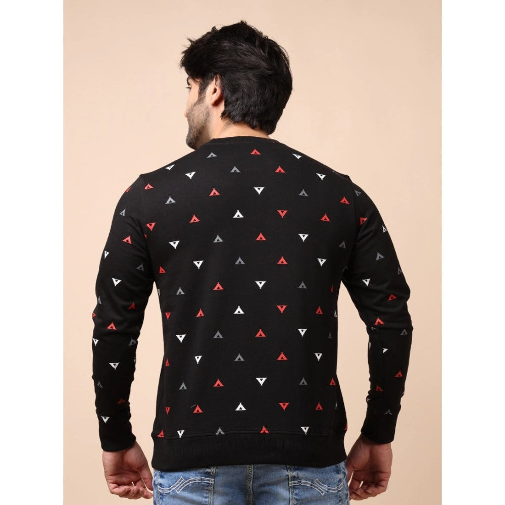 Men's Casual Cotton Printed Round Neck Full Sleeve Sweat Shirt (Black)