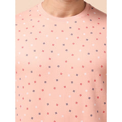 Men's Casual Cotton Printed Round Neck Full Sleeve Sweat Shirt (Peach)