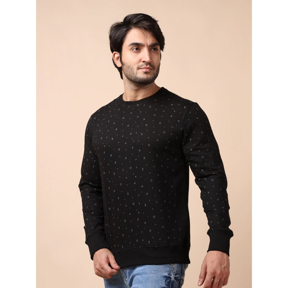 Men's Casual Cotton Printed Round Neck Full Sleeve Sweat Shirt (Black)