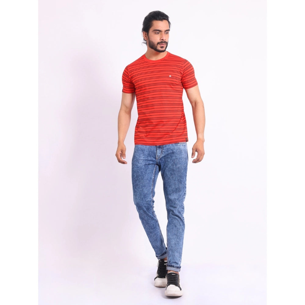 Men's Casual Cotton Printed Round Neck Half Sleeve T-Shirt (Red)