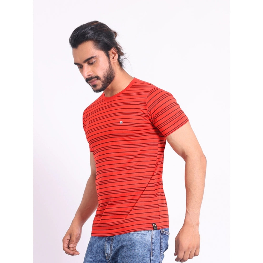 Men's Casual Cotton Printed Round Neck Half Sleeve T-Shirt (Red)