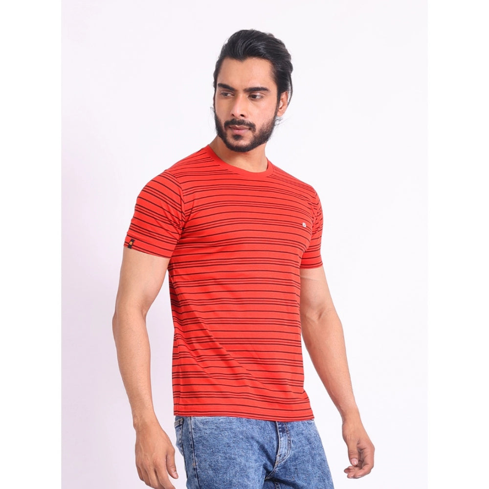 Men's Casual Cotton Printed Round Neck Half Sleeve T-Shirt (Red)