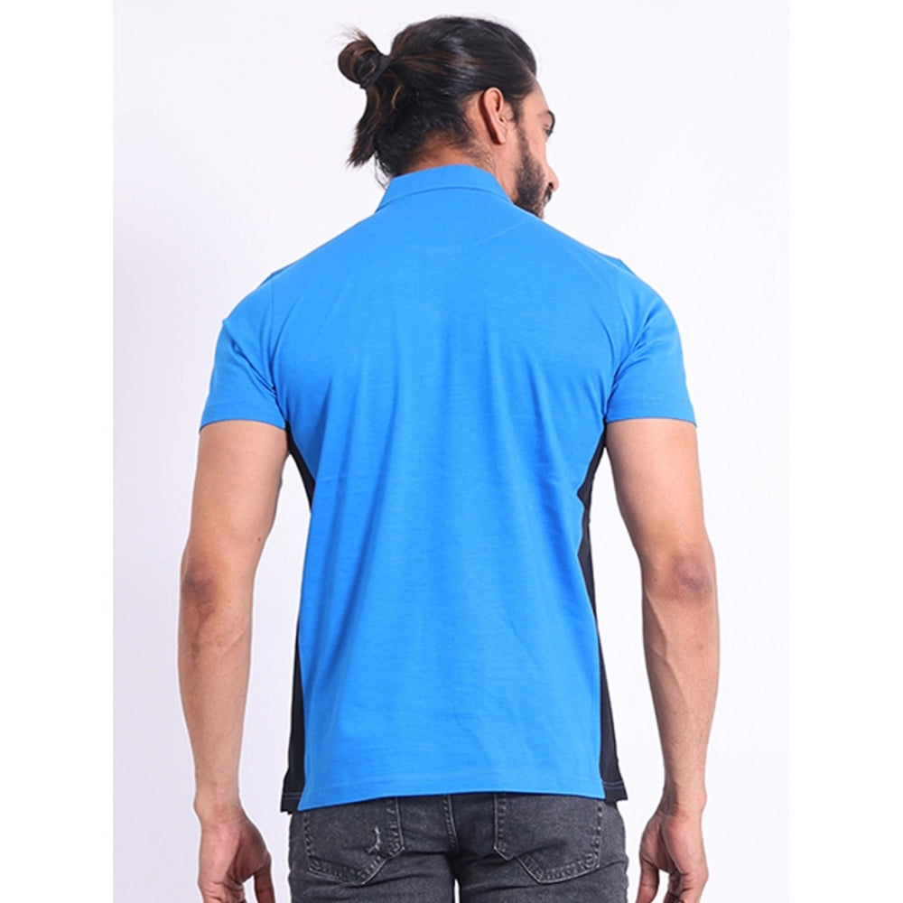 Men's Casual Cotton Printed Polo Neck Half Sleeve T-Shirt (Inkblue)