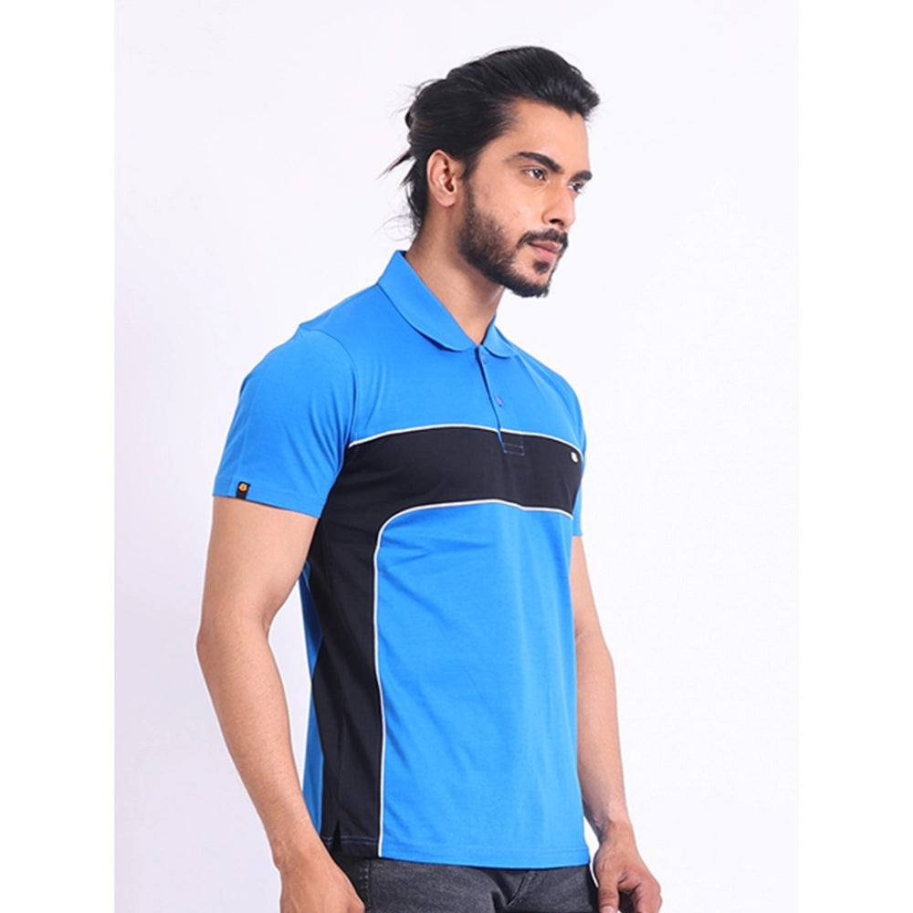 Men's Casual Cotton Printed Polo Neck Half Sleeve T-Shirt (Inkblue)