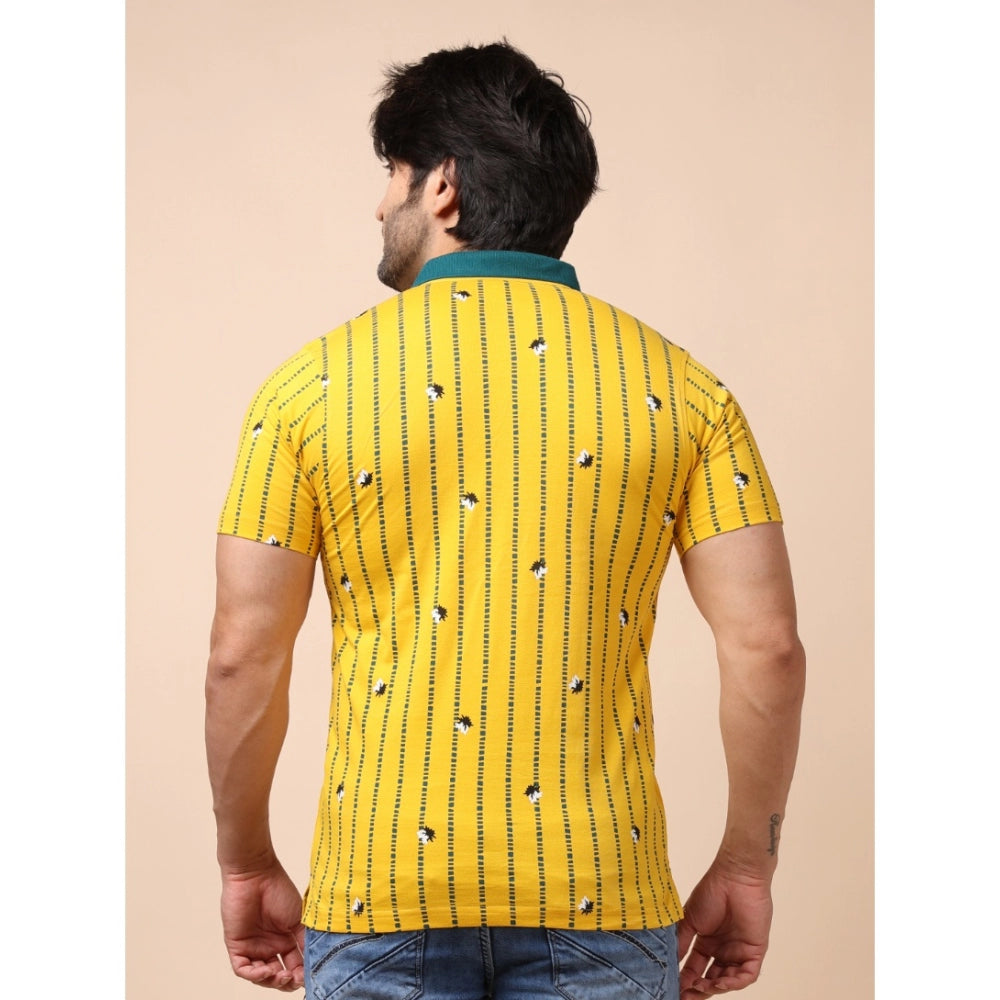 Men's Casual Cotton Printed Polo Neck Half Sleeve T-Shirt (Yellow)