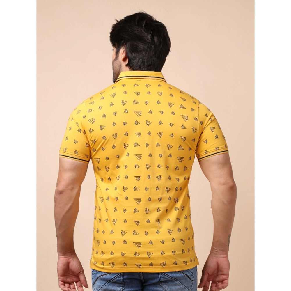 Men's Casual Cotton Printed Polo Neck Half Sleeve T-Shirt (Mustard)