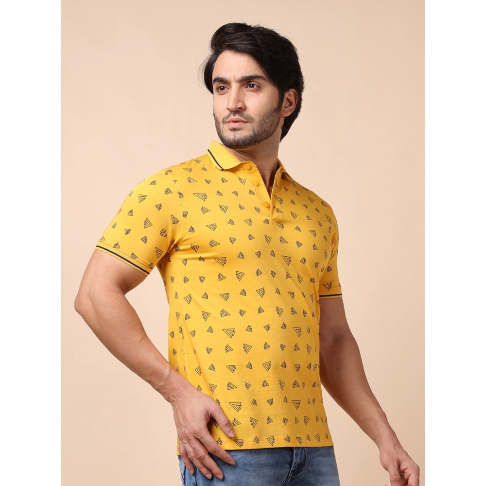 Men's Casual Cotton Printed Polo Neck Half Sleeve T-Shirt (Mustard)