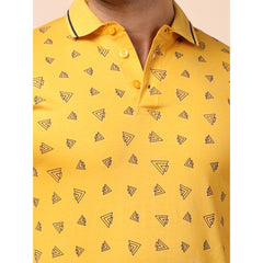 Men's Casual Cotton Printed Polo Neck Half Sleeve T-Shirt (Mustard)