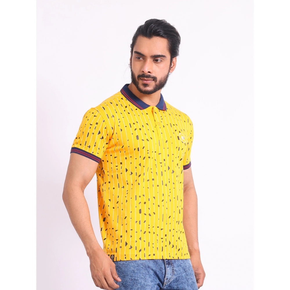 Men's Casual Cotton Printed Polo Neck Half Sleeve T-Shirt (Turmeric)